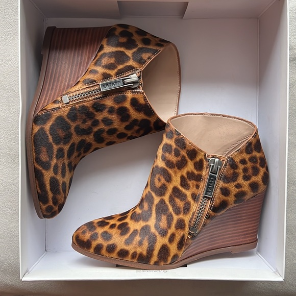 New 1. State Kaleb Wedge Bootie in Brown Multi Calf Hair Size 6.5 M - Picture 3 of 6